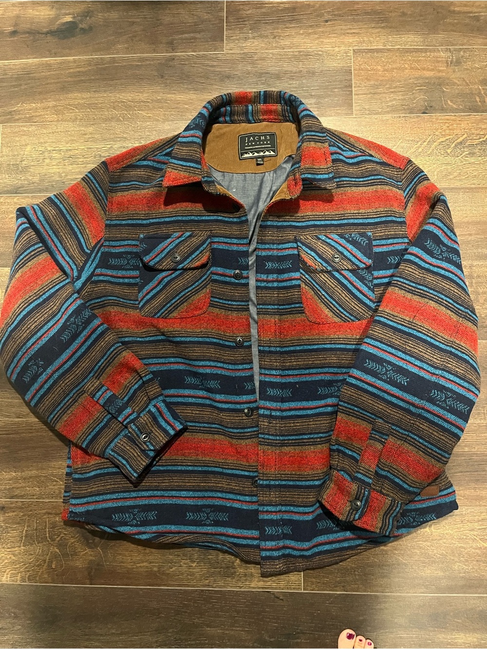 Jachs Striped Button-Up Jacket in Red, Blue & Black